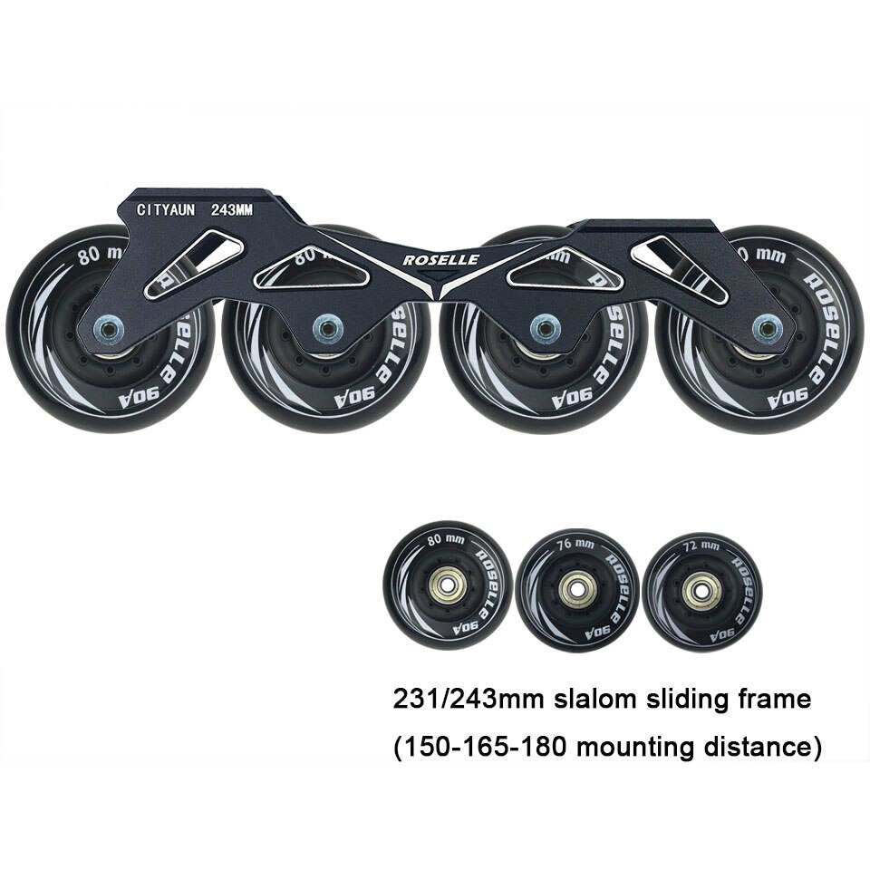 Ruedas y rodamientos para Patines en línea Slalom, Base para Patines deslizantes para adultos y niños, 231, 243mm, marco y 4x80, 76 y 72mm, 90A