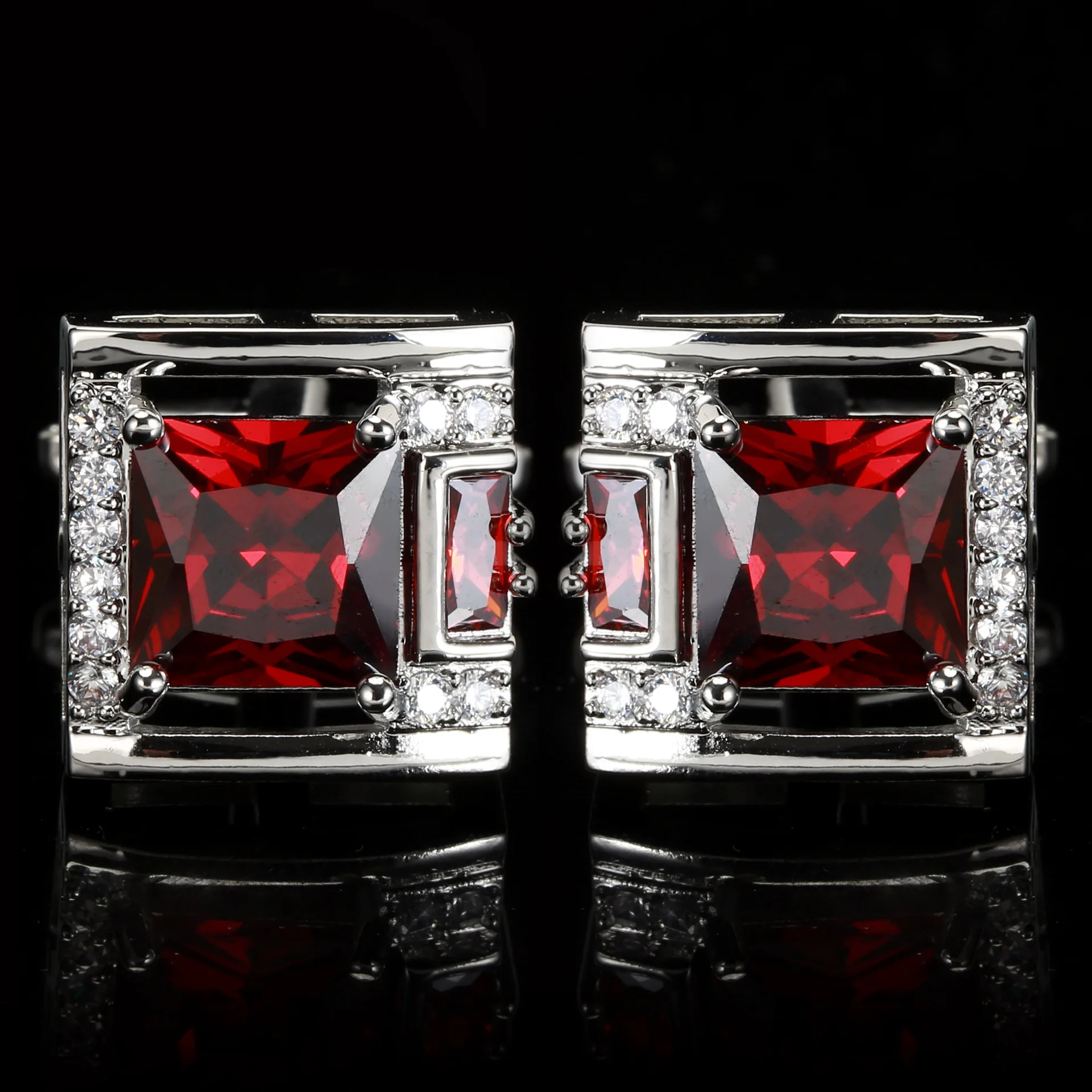 Vierkante Zircon Steen Manchetknopen - Klassieke Stijl - Luxe Overhemd Pak Accessoires: Titanium Plated