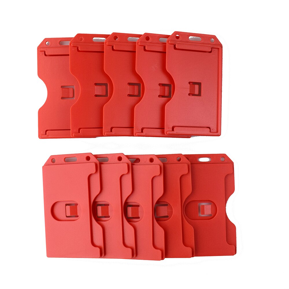 Pack of 10 Heavy Duty Rigid ID Badge Vertica Card Holders 2-Sided Open Faced Rigid ID Card Holder Business Name Card Organizer: Red