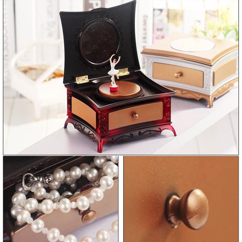 Dancer Rotating Music Box Classical Drawer Makeup Mirror Music Box Jewelry Storage Box To Send Girlfriend Box