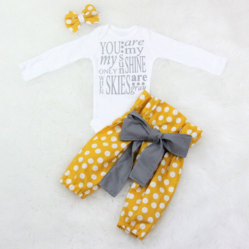 Baby Girl Infant Tops Romper Dot Bowknot Pants Leggings 3Pcs Outfits Clothes