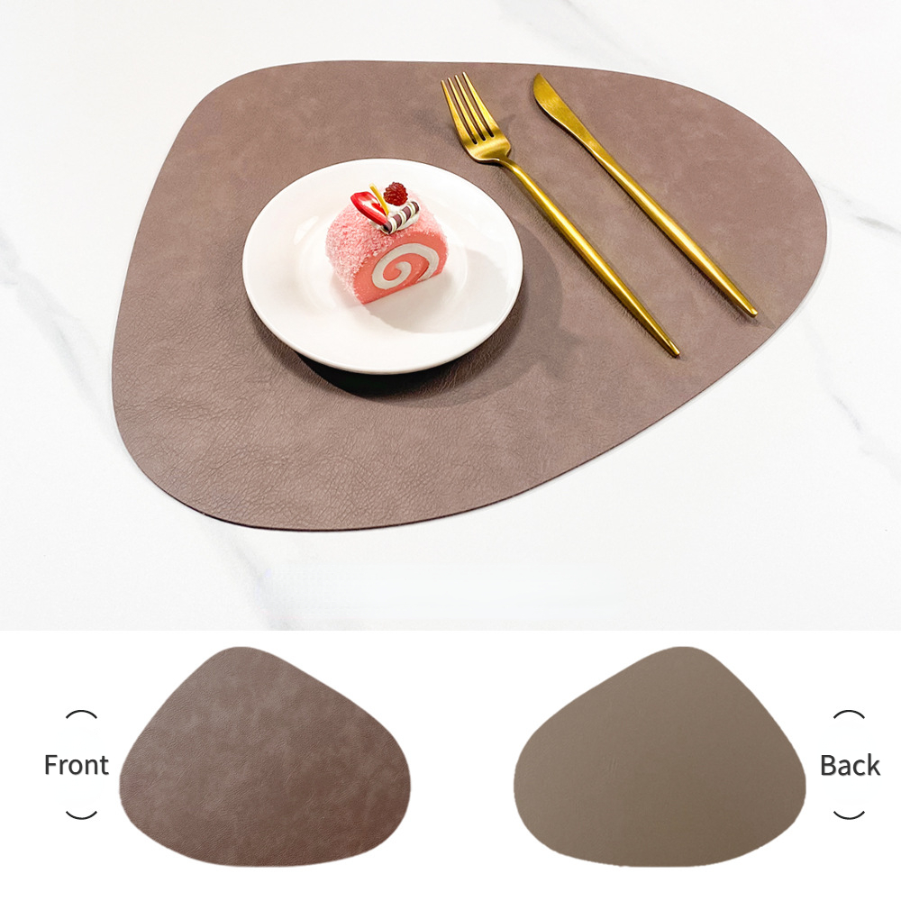 Tapete de mesa con almohadilla aislante de PU antideslizante de doble cara, mantel individual de cuero con forma de gota de agua con patrón de piel de vaca de imitación de estilo nórdico: S / Rosa