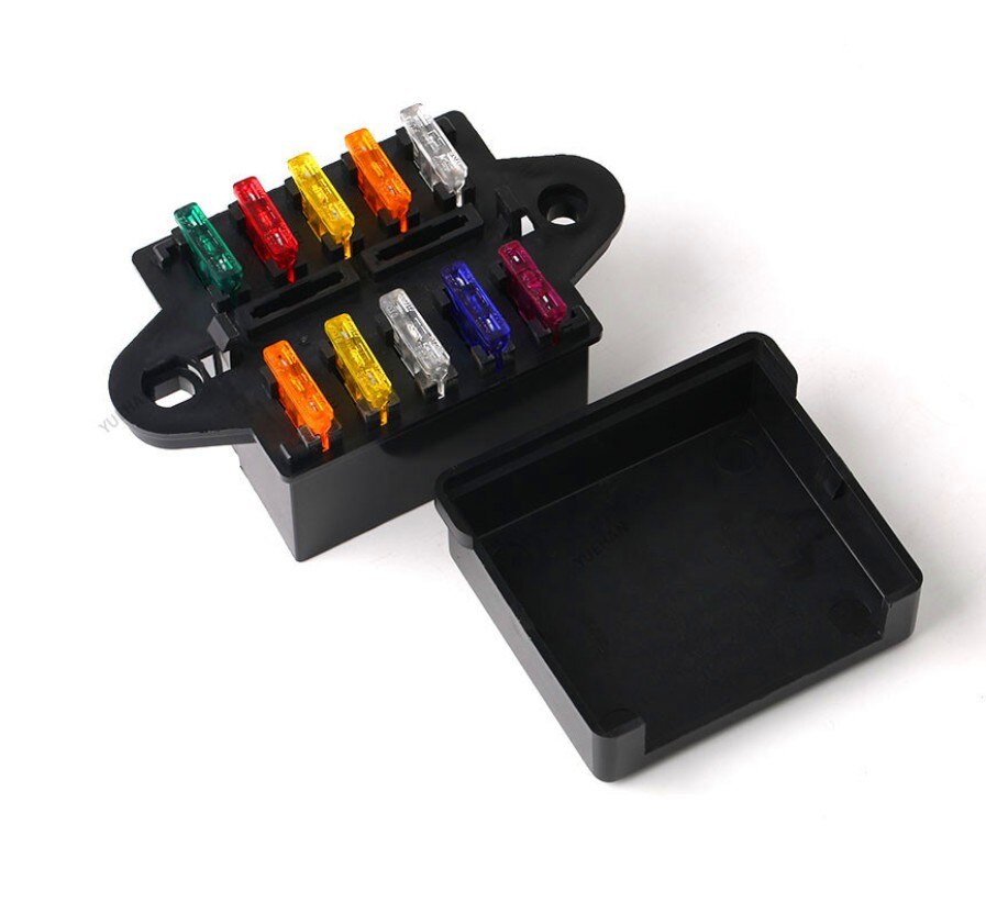 10 Way double row Blade Fuse Box Holder with terminal and fuse For Car Boat Trike 12V 24V Car Fuse Box