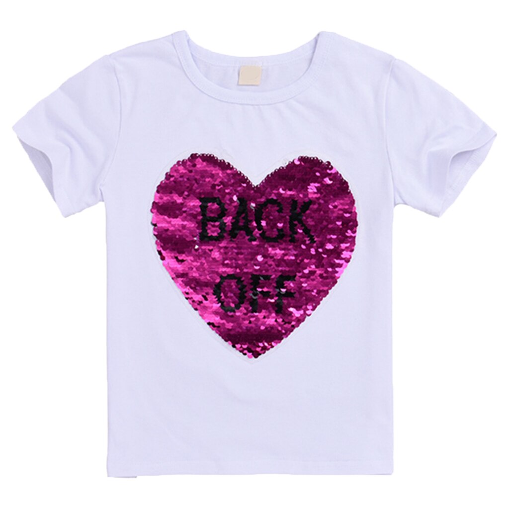 Flickor paljetter t-shirt baby härliga tjejer tecknad topp kort barn kortärmad scoop neck sommar topp som andas: Nr .1 140cm