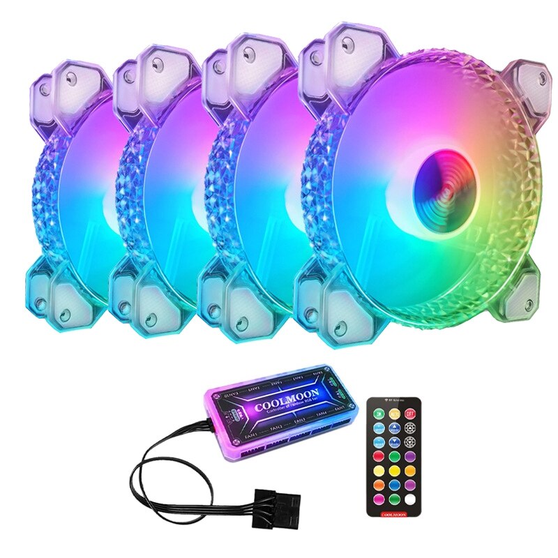 COOLMOON Crystal Diamond juegos RGB, 12cm Silent Long-Life RGB caja emisor de luz juego de ventiladores de enfriamiento para PC