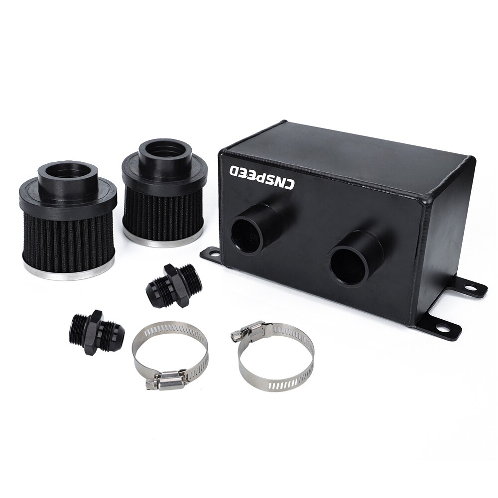 CNSPEED Black Aluminum Oil Catch Can Reservoir Tank Fuel Tanks With Breather Fliter Baffled
