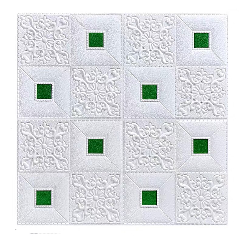10 Pcs Self-Adhesive 3D Brick Wall Sticker Roof Ceiling Decoration Background Roughcast House Bedroom Living Room Wall Stickers: white green / 10 pieces 35X35cm