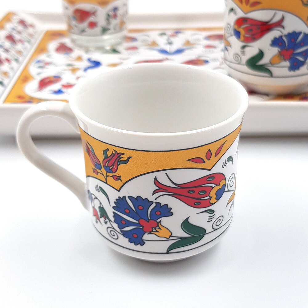 5 Piece Porcelain Flower Pattern Tea Set Tea Tray Turkey Istanbul Traditional Presentation Set 2 cups 2 cups 1 tray