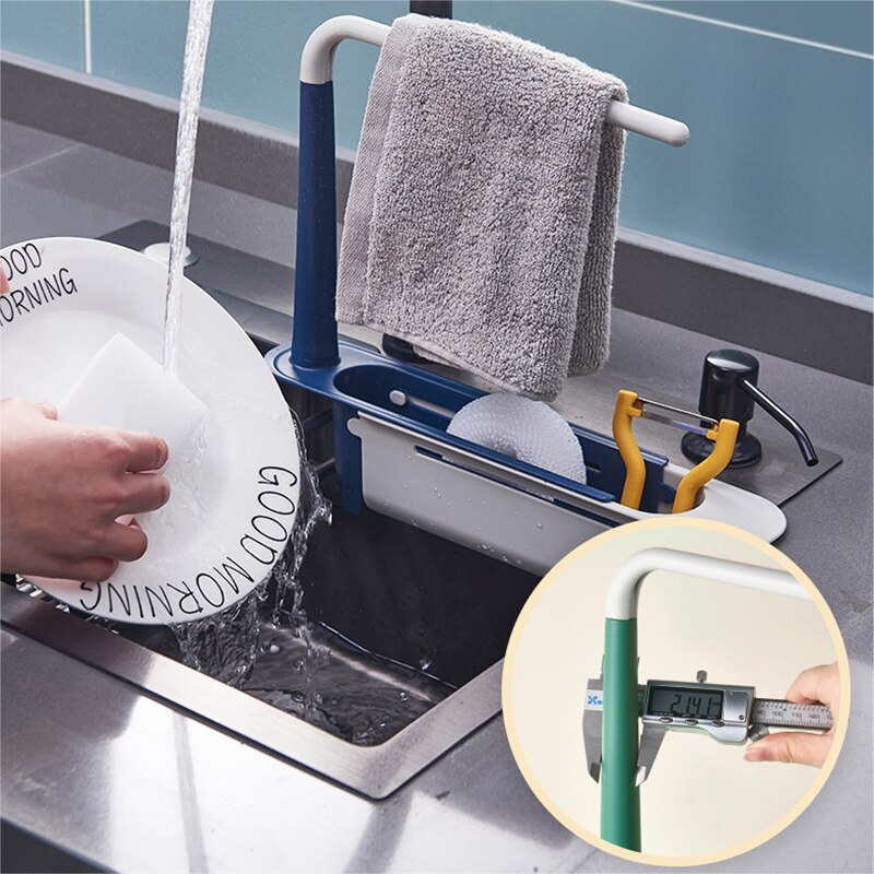 Telescopic Sink Shelf Kitchen Sinks Organizer Soap Towel Sponge Holder Drain Rack Storage Basket Gadgets Accessories