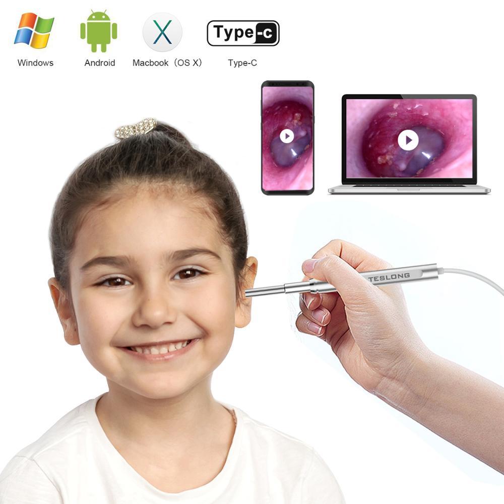 TESLONG Ear Cleaning Endoscope Camera 720HD 6 Leds USB Visual Ear Spoon 3.9mm 4.3MM Borescope Camera OTG Phone Android Type-c PC