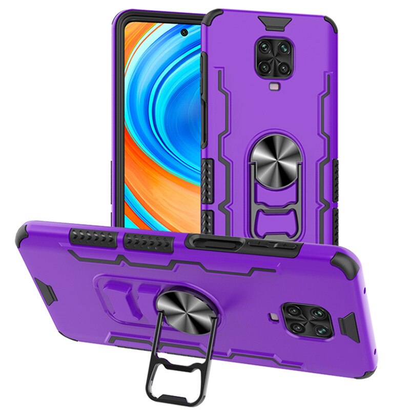 For Xiaomi Redmi Note 9S Case Car Holder Ring Phone Back Cover for Redmi Note 9 Pro Max Shockproof Armor Case: For Redmi Note 9S / Purple