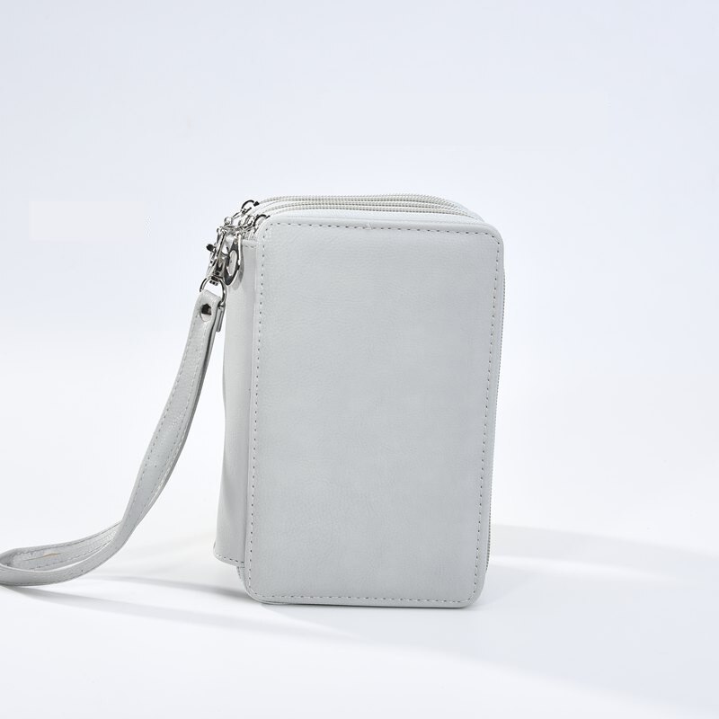 Zipper large-capacity PU leather pencil bag student 4-layer 72 color pencils box pouch material escolar school pencil case: Light Grey