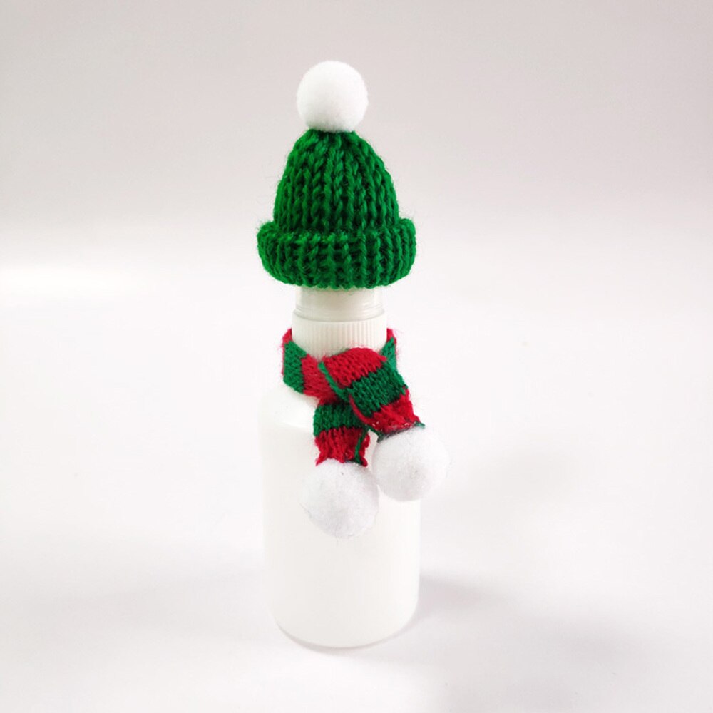 5 pièces 1x15cm noël Mini écharpe bricolage Hairball tricoté poupée vêtements accessoire vin bouteille foulard petit bonhomme de neige décor (rouge