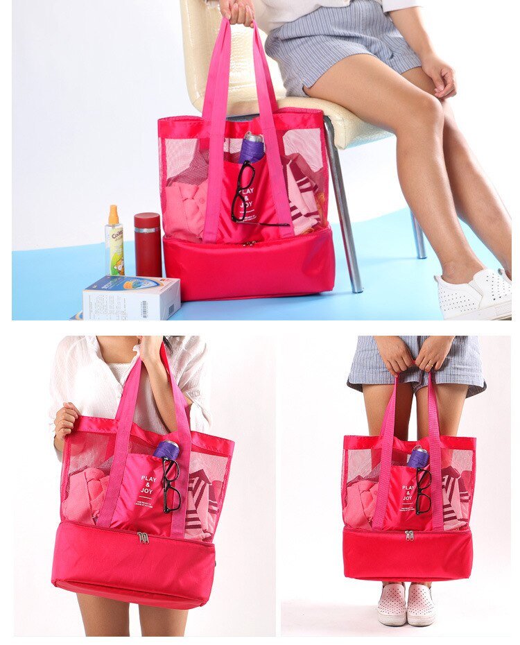 Women Swimming Bag Rucksack Handbags Dry Wet Shoulder Bag Multifunctional Beach Pool Pouch Mesh Bag for Picnic Swimming Travel