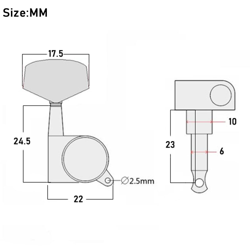 Stemmechanieken voor elektrische akoestische gitaar met vergrendeling, sleutel en sleutel.