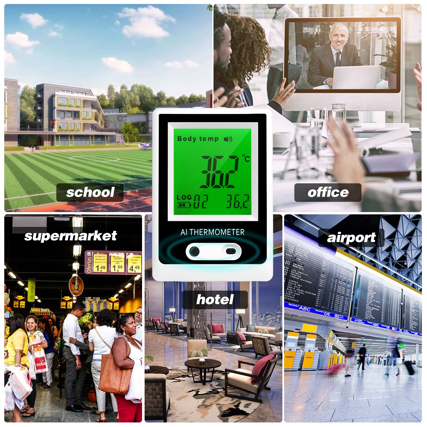 Non-Contact Infrared Thermometer Automatic Intelligent Thermometer Wall Mounted Thermodetector AI Alarm Thermometer ℃/℉