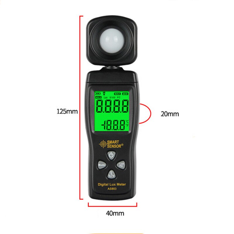 AS803 compteur de lumière numérique testeur d'éclairement mesure de température intérieure 200,000 Lux luxmètre