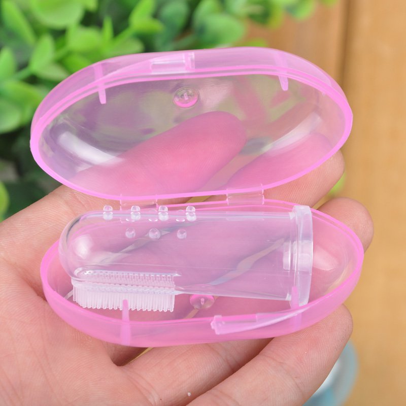 Heißer Baby Infant Weiche Silikon Finger Zahnbürste Beißring Reinigung Gum Massager Pinsel: Rosa