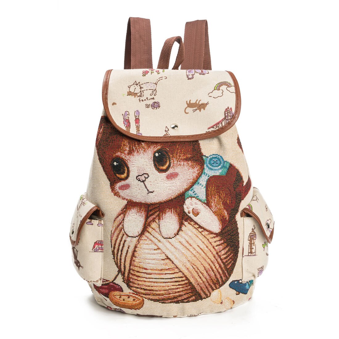 School Backpack For Teenage Girls Teenager Backpacks Girls Cat Canvas School Bag Cute Women: 840b