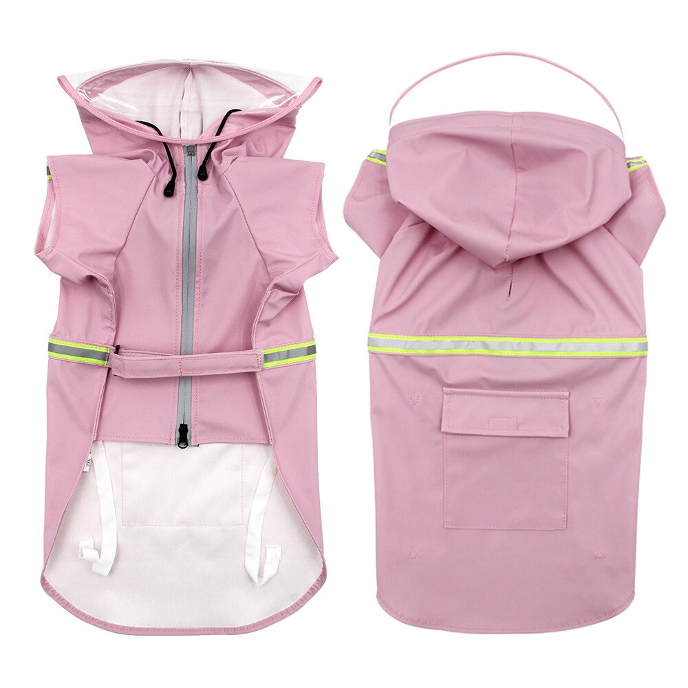 Dog Raincoat Pet Rain Coat for Dog Clothes Hoodies with Hat Reflective Tape Waterproof Rain Jacket for Medium Large Dog slicker: Pink / 2XL