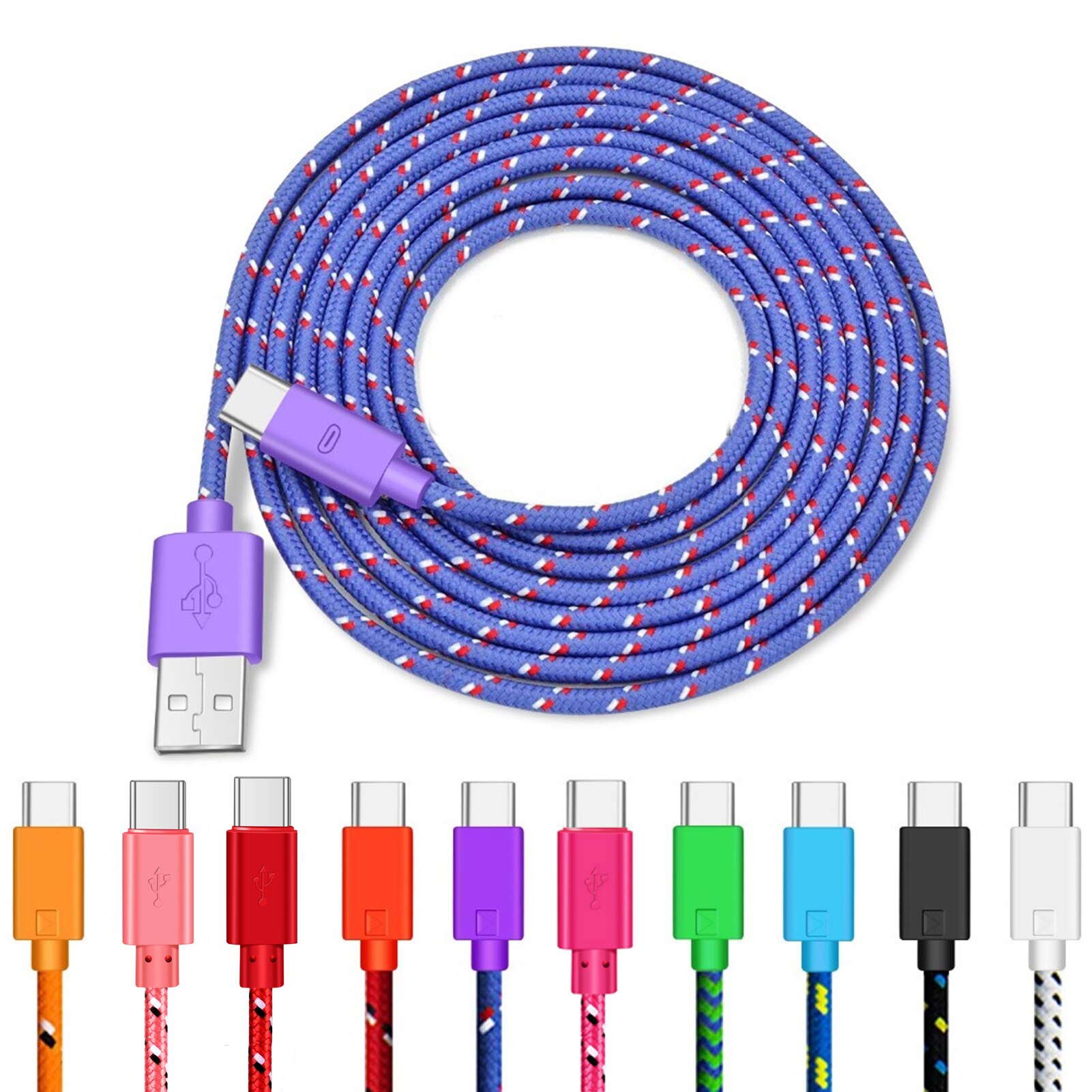 1M/2M 2-in-1 Hohe Nylon Material Schnelle Ladung Mehrfarbig Geflochtene Typ-C USB Kabel Daten Linie Kabel Für Telefon