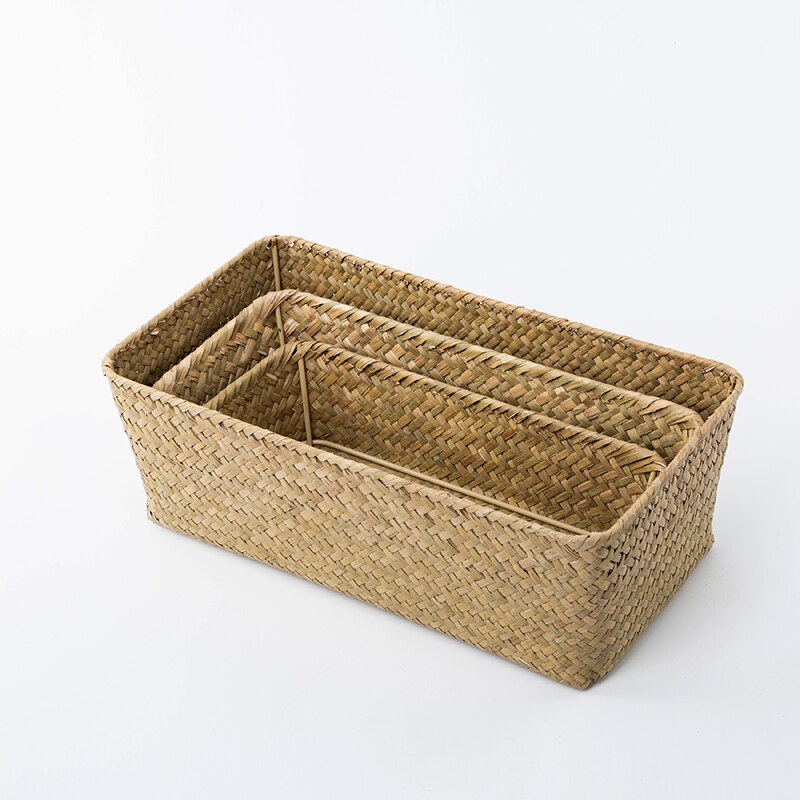 Panier rectangulaire en jonc de mer avec cadre en fer, boîte de rangement de linge en osier tissé, organisateur de vêtements divers, décoration de maison