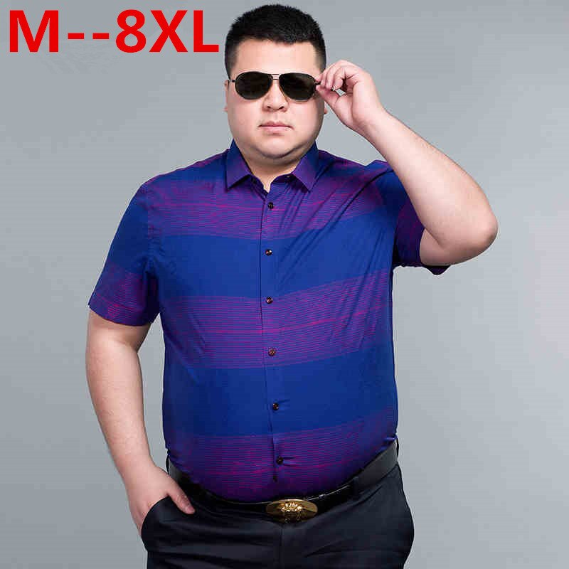 Plus store sommer herre stribede skjorter 10xl 8xl 6xl 5xl kortærmede skjorter herre mærke tøj herre skjorter social loose fit bomuld