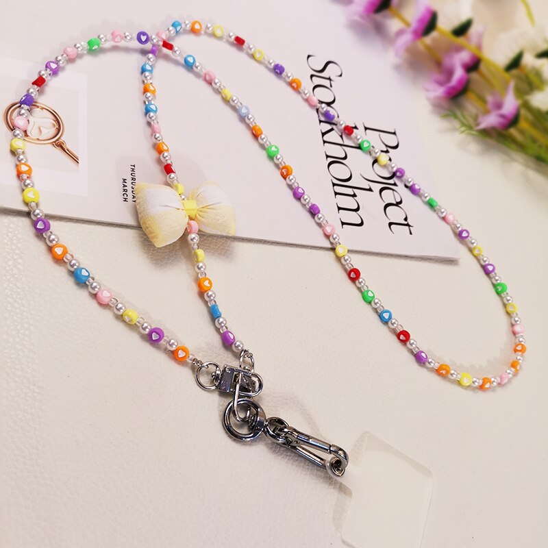 Mobile Phone Lanyard Anti-lost Cross Pendant with Universal Clip Phone Lanyard Crossbody Long Bow Shoulder Strap Ball Lanyard: 01