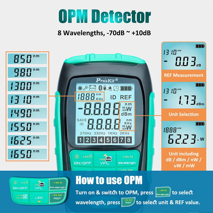 4-in-1 Proskit MT-7615 Precision Disconnect/Connect/LAN Cable Tester Intelligent Auto Calibrate Optical Power Meter