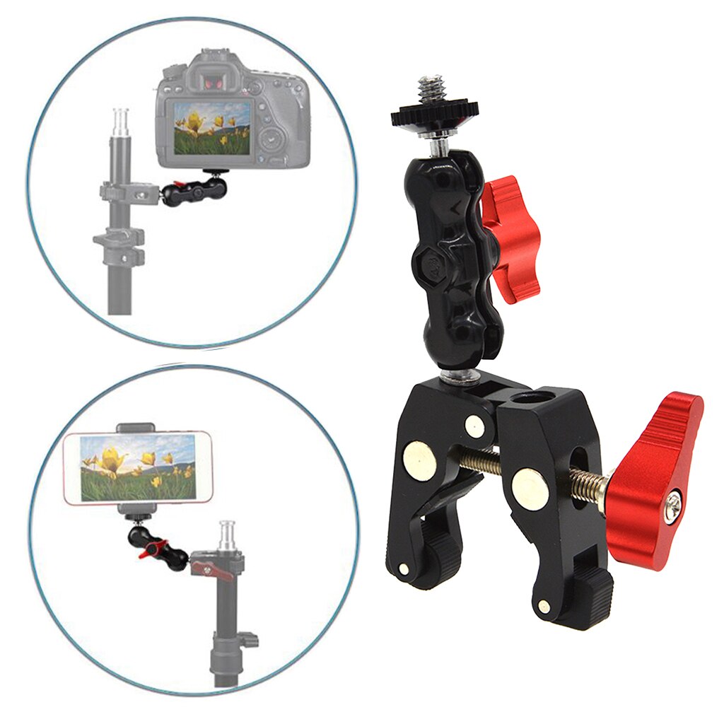 Double Ballhead Ball Arm Camera Clamp Mount Monitor Mount Adapter Super Clamp for Camera, Camcorder, Monitor, Video Light