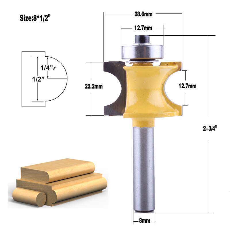 1Pc 8mm Shank Bullnose Router Bit Set C3 Carbide Tipped Woodworking cutter: D-28.6mm