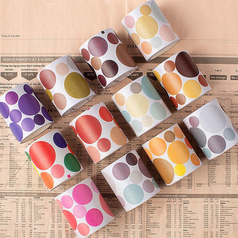 5cm*3m Colored Round Washi Tape Kawaii Dots Label Masking Tape Decorative Adhesive Tape Sticker Scrapbooking Sealing Stationery