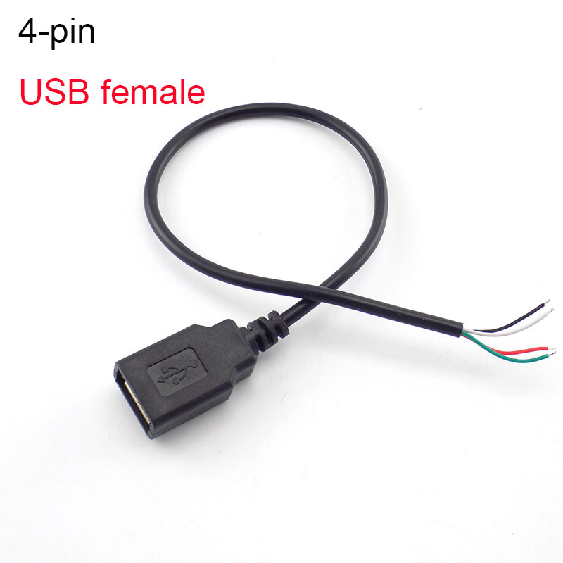 Cabo de alimentação de 0.3m/1m/2m, 2 pinos usb 2.0 a fêmea macho 4 pinos fio jack carregador cabo de carregamento conector de extensão diy linha 5v: Cinza escuro / Sob 5 Pcs