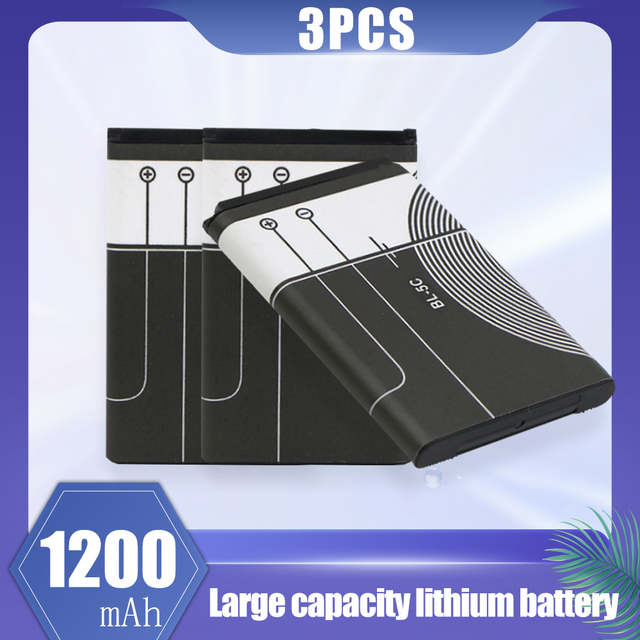 BL-5C BL5C BL 5C 3.7V 1200mAh Replacement Lithium Battery For Nokia 1100 1110 1112 1200 1208 1600 2300 2600 2610 3100 3110 5130: 3PCS
