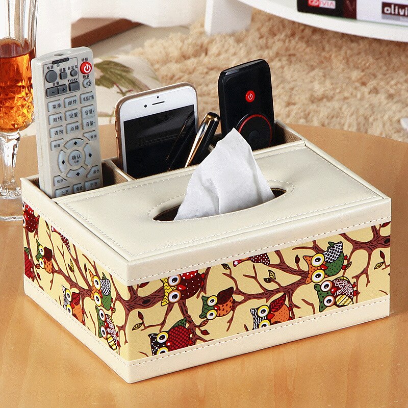 European multifunctional tissue box carton household cute storage box tissue box living room wood remote control: 8