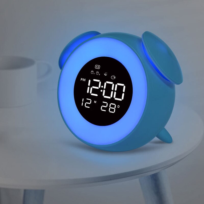 Touch Sensing Digital Alarm Clock Sunrise Sunset LED Wake Up Lights Colorful Light Snooze Mode Nature Sound Sleep Alarm Clock: Blue