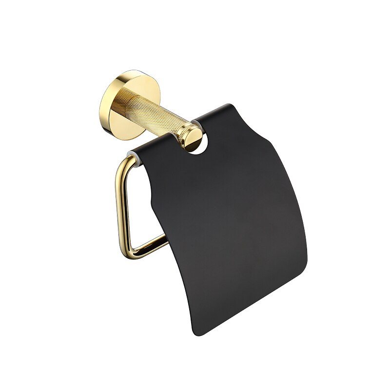 Solid messing håndklæde håndklædeholder hylde væg toiletbørsteholder sæbedispenser knagerækker sort guld badeværelsestilbehør sæt: E810