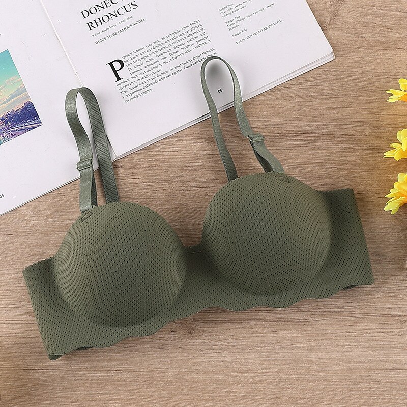 8 Colors Sexy Women Bras Solid Seamless Underwear Adjustable Push Up Wire Free Bralette Soft Female Breathable Lingerie: Green  