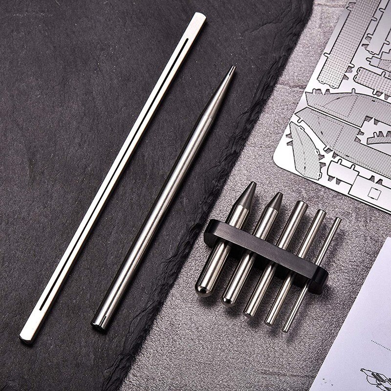 Juego de herramientas de bricolaje para modelismo de Metal, kit de doblado de 7 piezas, con forma de cono, cilindro y borde de lengüeta