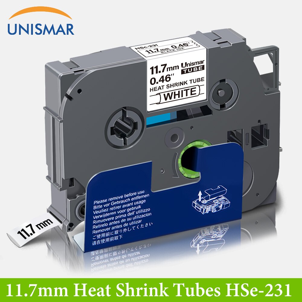 Unismar Per Brother HSe-241 HSe241 17.7 millimetri di Calore Del Tubo Termoretraibile Etichetta Nastro per il Fratello P tocco Etichette Filo Label Maker nero su Bianco: 11.7 Black on White