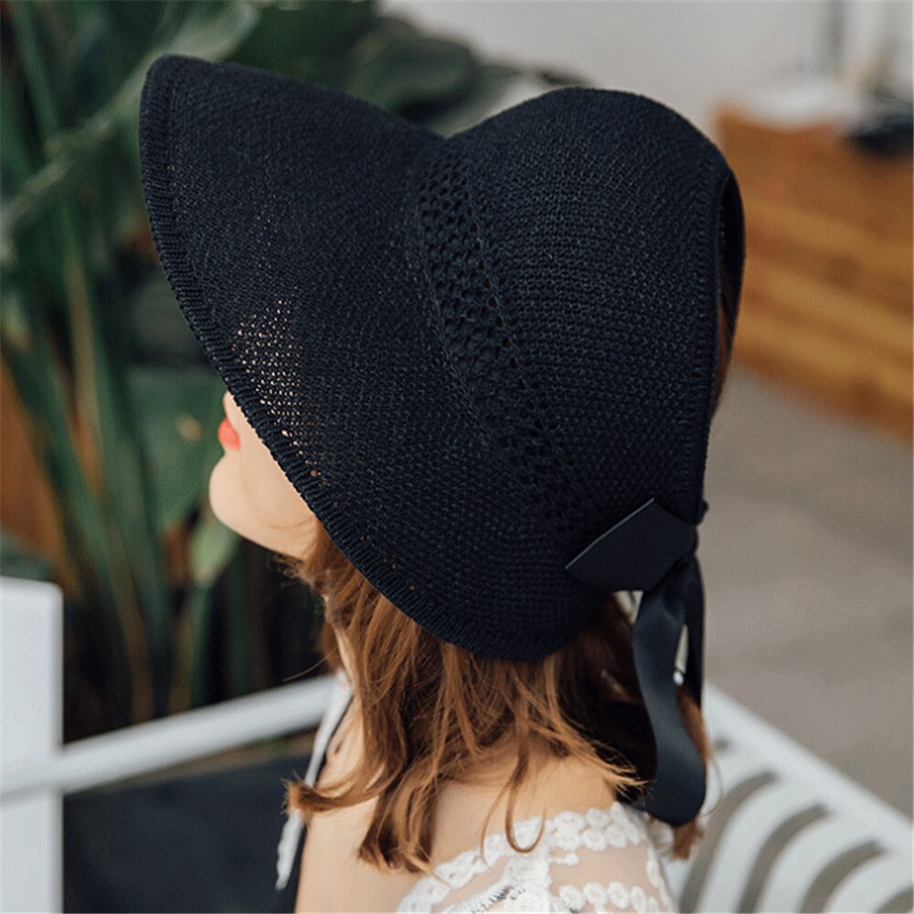 tSun hat foldable straw hat empty top sun hat female summer all-match hat sun hat to cover face outing: Black