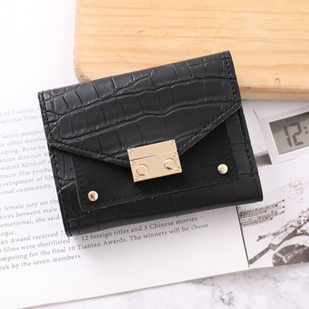 Korte Portefeuilles Lederen Vrouwen Portefeuilles Mode Portemonnee Student Portemonnee Kaarthouder Dames Clutch Bag Kleine Portemonnee: Black
