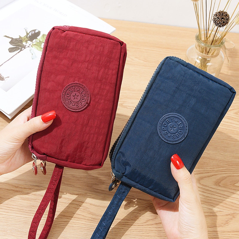 Women Wallets Women's Solid 3 Layer Canvas Cell Phone Bag Short Wallet Three-layer Zipper Coin Card Key Wallet