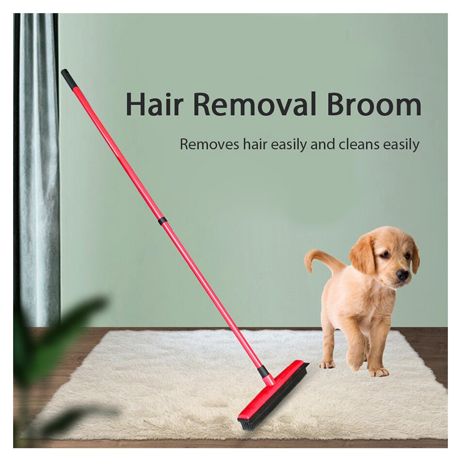Vassoura de borracha dispositivo de remoção de fiapos de cabelo para animais de estimação cerdas telescópicas magia limpa vassoura rodo de borracha scratch cerdas longo empurrar vassoura