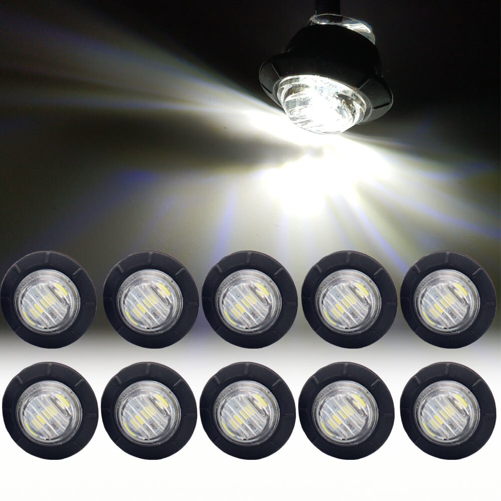 Feu de gabarit latéral de remorque, 10 pièces, étanche, 12V, 3led, 3/4 &quot;, feux de liquidation, rond blanc, pour camions avant et arrière