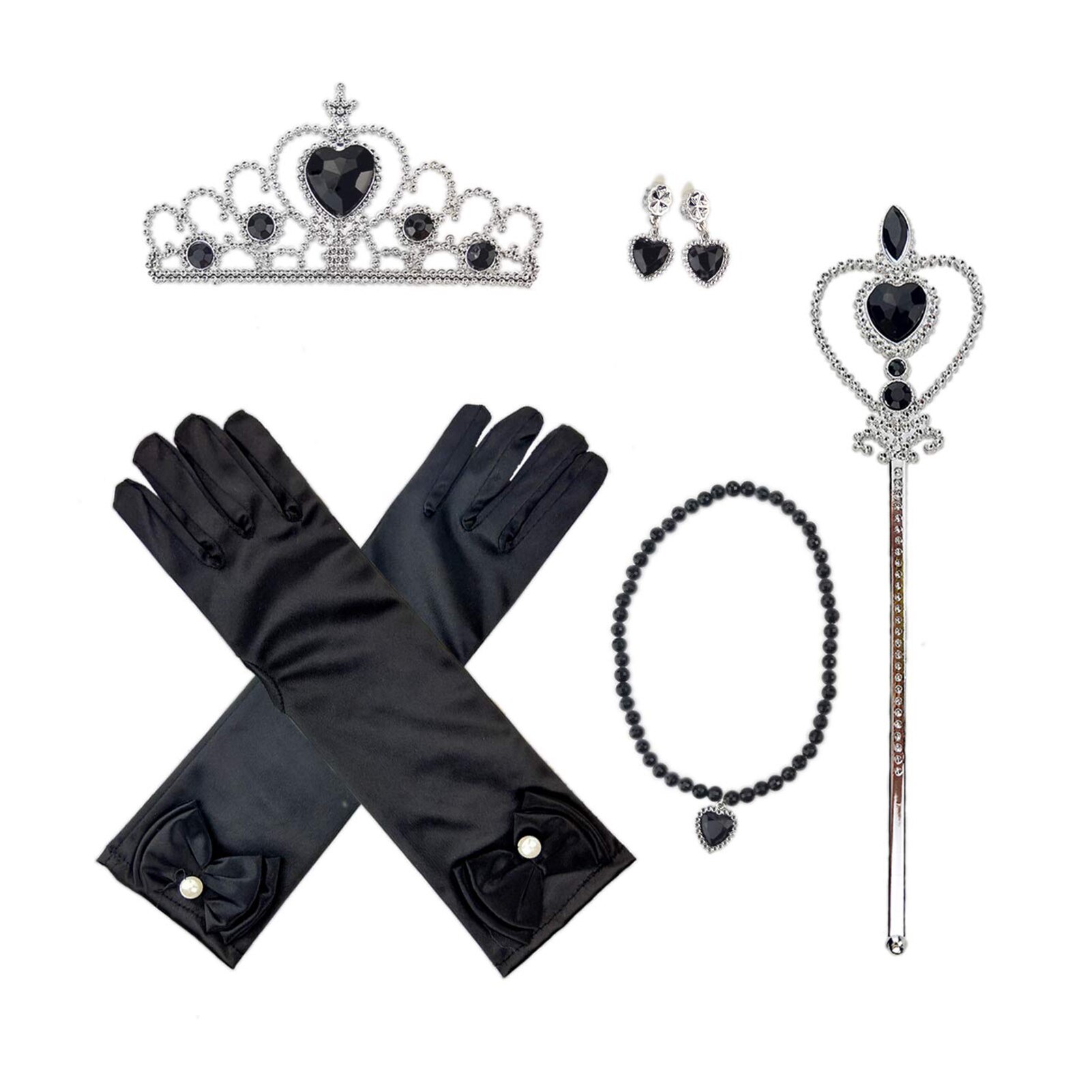 Prinzessin Kleid hoch Zubehör Prinzessin Krone Handschuhe Zauberstab Halskette EarringsPrincess Spielzeug Kleinkind Kleid hoch vorgeben Spielen Echten Machen: Schwarz