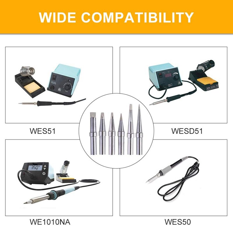 Solder Tips 6Pcs ET Soldering Iron Replacement Tips for WES51/50,WESD51,PES51 / 50,WE1010NA WCC100 LR21 ET Tip Series (6PCS-01)