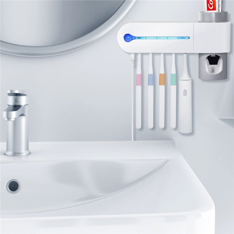 Toothbrush Sterilizer UV Sanitizer Wall Mounted Toothbrush Cleaner with UV Light Toothbrush Cleaner with Toothpaste Holder