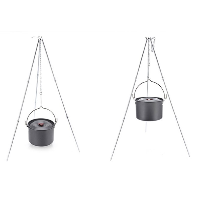 Outdoor Camping Cooking Set 1.1L Portable Water Kettle Picnic Cooking Tripod BBQ Pot Fire Grill Hanging Tripod Set Outdoor Stove