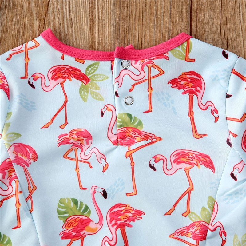 Toddler Baby Girls Flamingo Swimwear Clothes Bikini One-Piece Swimsuit Newborn Baby Girl Long Sleeve Bathing Suit Outfits